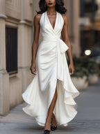 Wrap Dress Women Sleeveless V Neck Midi Length