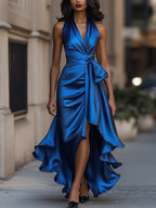 Wrap Dress Women Sleeveless V Neck Midi Length