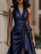 Wrap Dress Women Sleeveless V Neck Midi Length