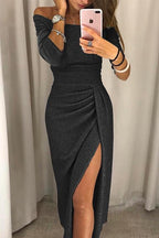 Sequin Dress Women Off Shoulder Bodycon Knit Midi Wrap Party