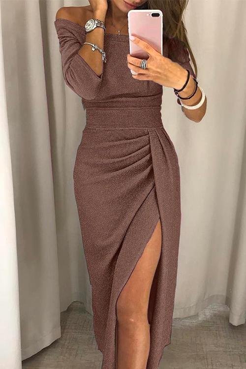 Sequin Dress Women Off Shoulder Bodycon Knit Midi Wrap Party