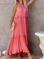 Halterneck Maxi Dress Women Ruffle Pockets Relaxed Fit | Luna