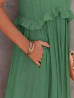 Halterneck Maxi Dress Women Ruffle Pockets Relaxed Fit | Luna