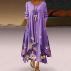 Long Sleeve Dress Women Floral Asymmetric Hem Relaxed Fit | Dione