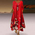 Long Sleeve Dress Women Floral Asymmetric Hem Relaxed Fit | Dione