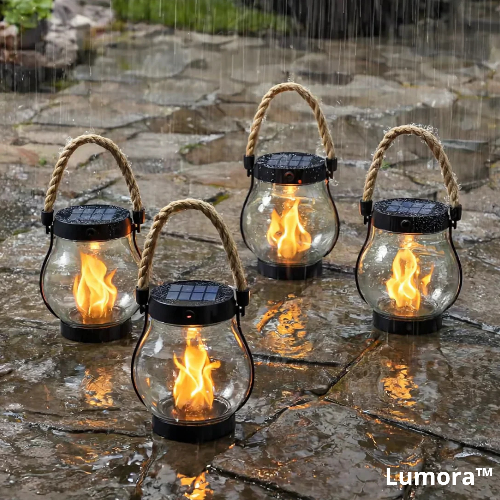 Solar Garden Light Lantern Realistic LED Flame Effect Waterproof