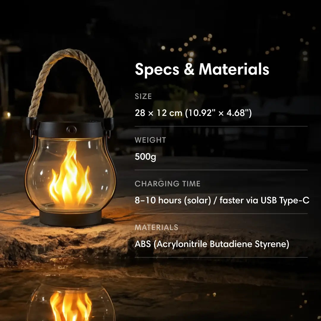 Solar Garden Light Lantern Realistic LED Flame Effect Waterproof