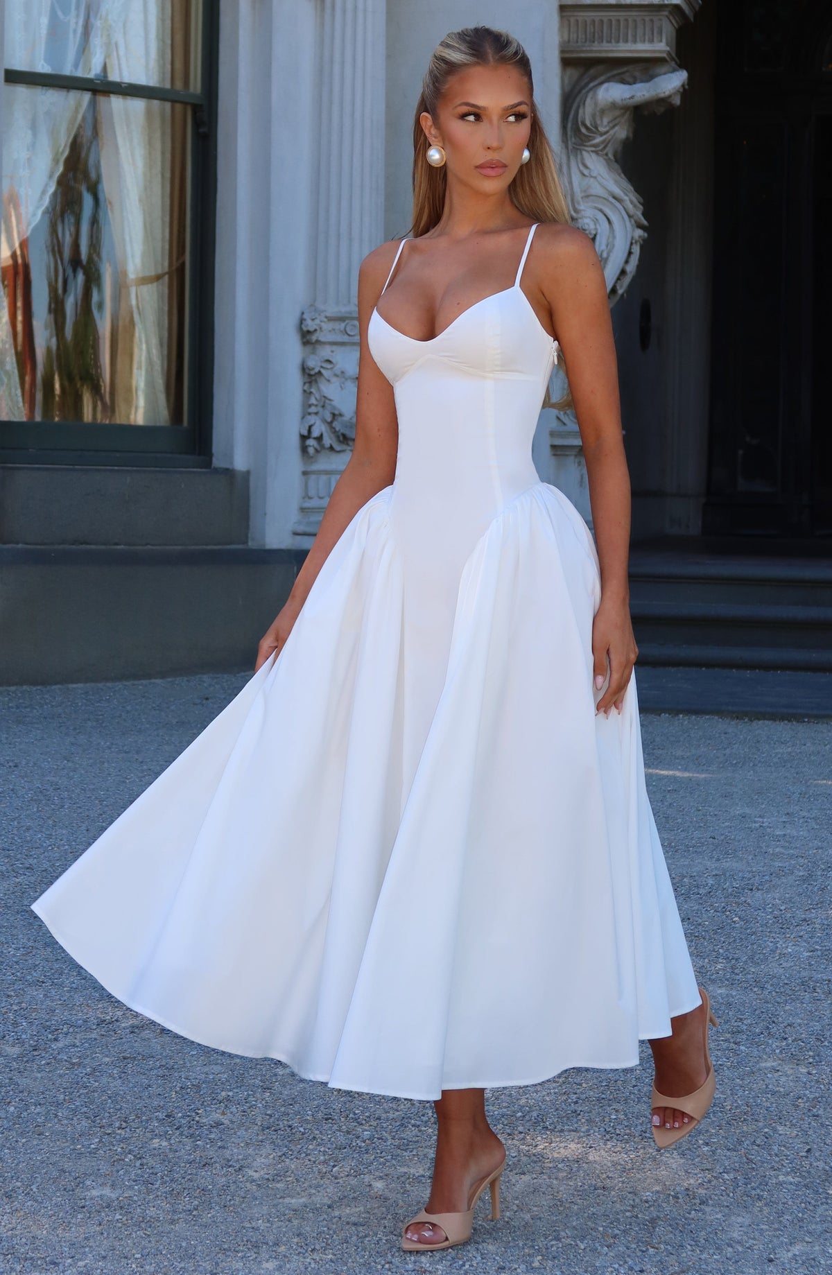 Midi Dress Sweetheart Neckline Dropped Waist Tulle Lining | Nova