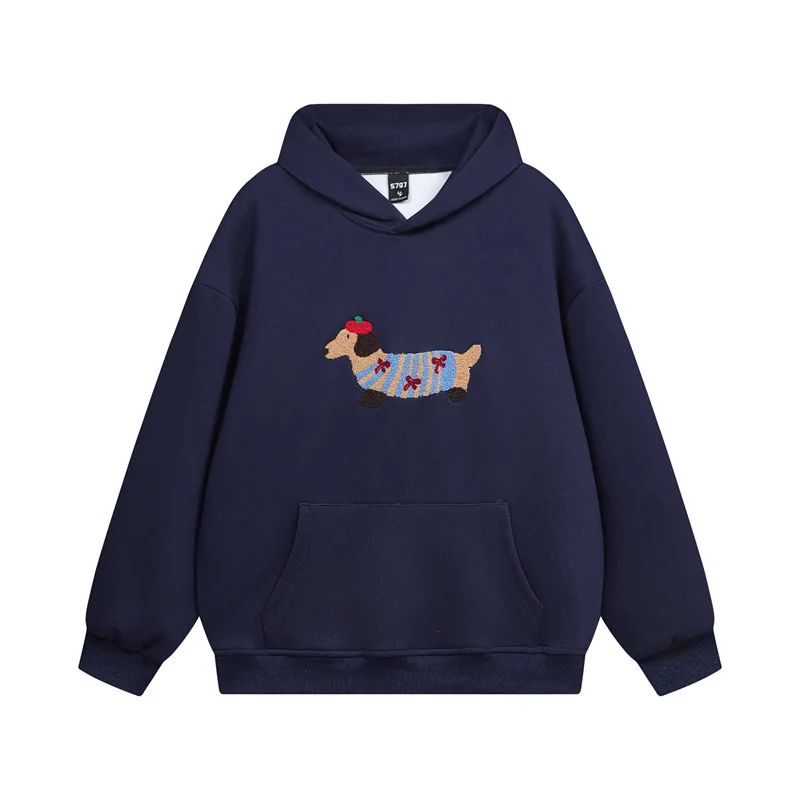 Nina | Unisex Oversized Hoodie | Dachshund Embroidery, Kangaroo Pocket
