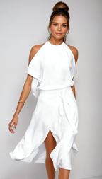 Linnea | Midi Dress | Off-Shoulder, Asymmetric Hem | Women's Summer