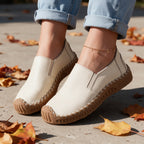 Women Orthopedic Shoes Leather Slip On Flat Hand Stitched Sole
