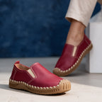 Women Orthopedic Shoes Leather Slip On Flat Hand Stitched Sole