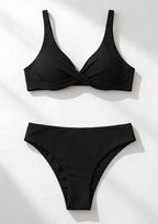 High waist bikini set women two piece swimsuit solid pattern
