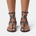 Orthopedic Sandals Women | Snake Print Crossover Strappy Flat Sandals
