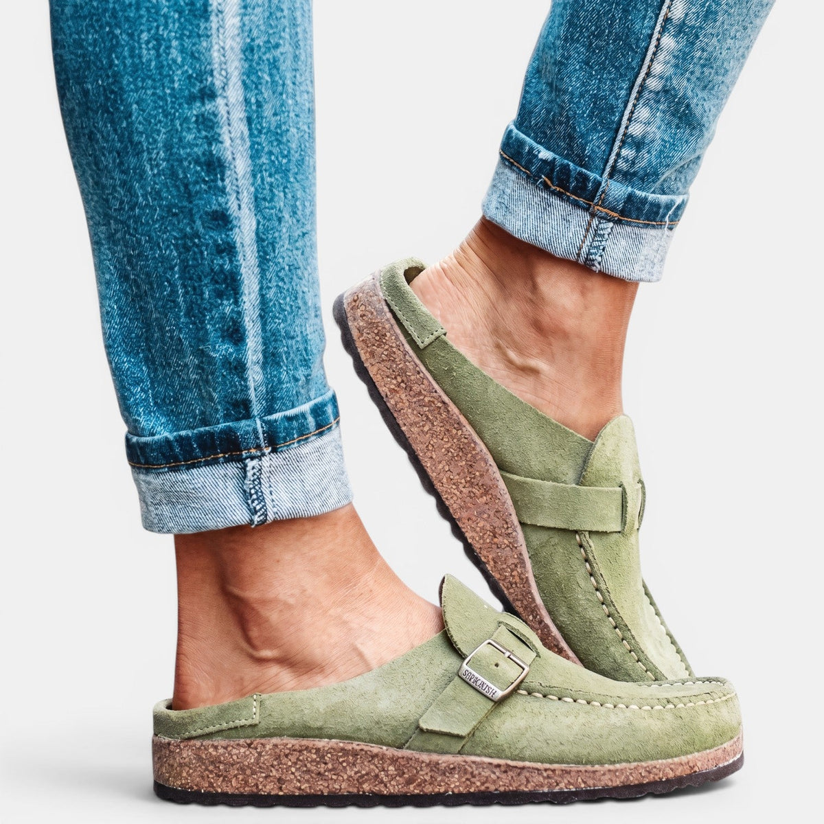 Orthopedic Sandals Women Suede Buckle Cushioned Footbed