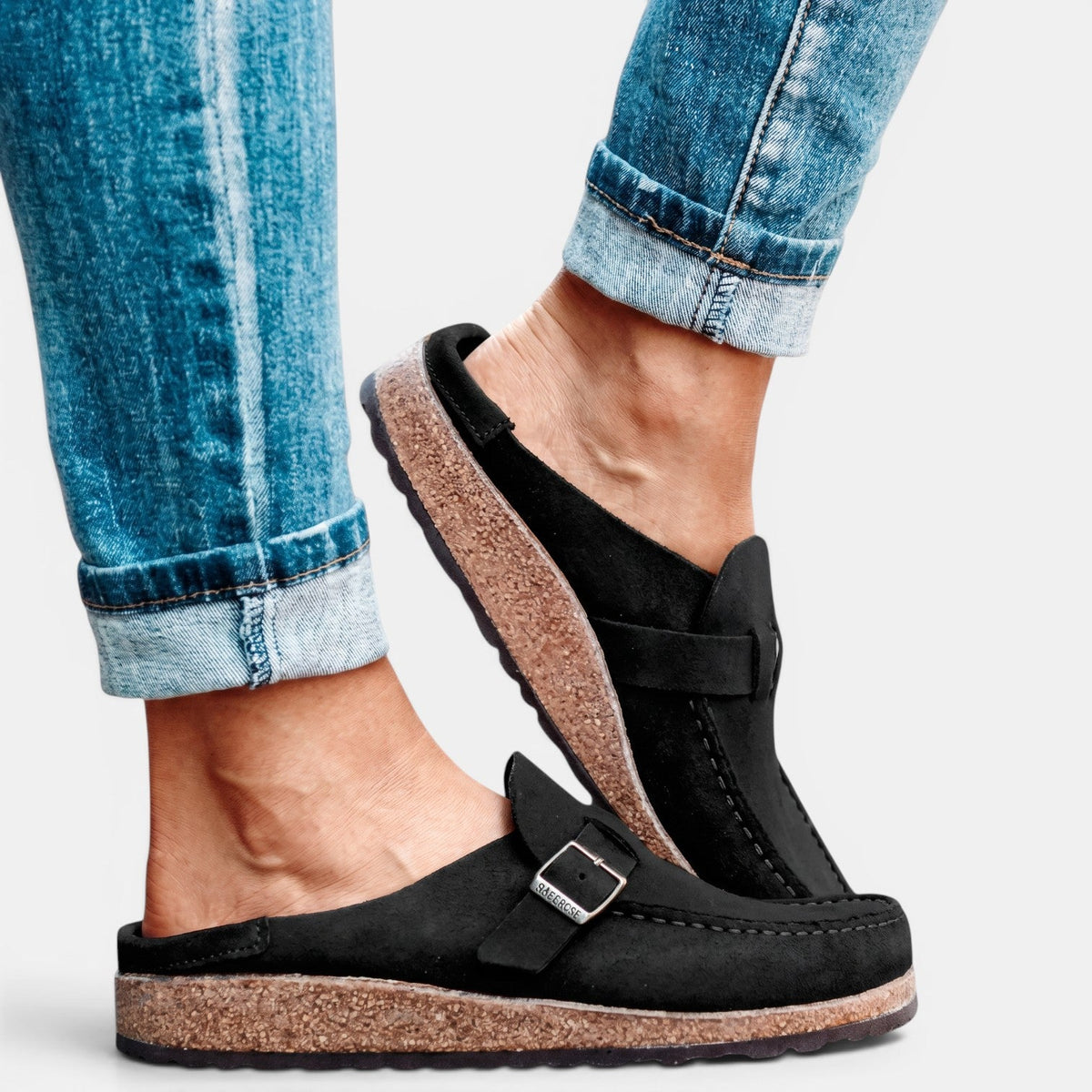 Orthopedic Sandals Women Suede Buckle Cushioned Footbed