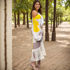 Wrap Dress Women Midi One Shoulder Balloon Sleeve Fringe Hem