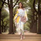 Wrap Dress Women Midi One Shoulder Balloon Sleeve Fringe Hem