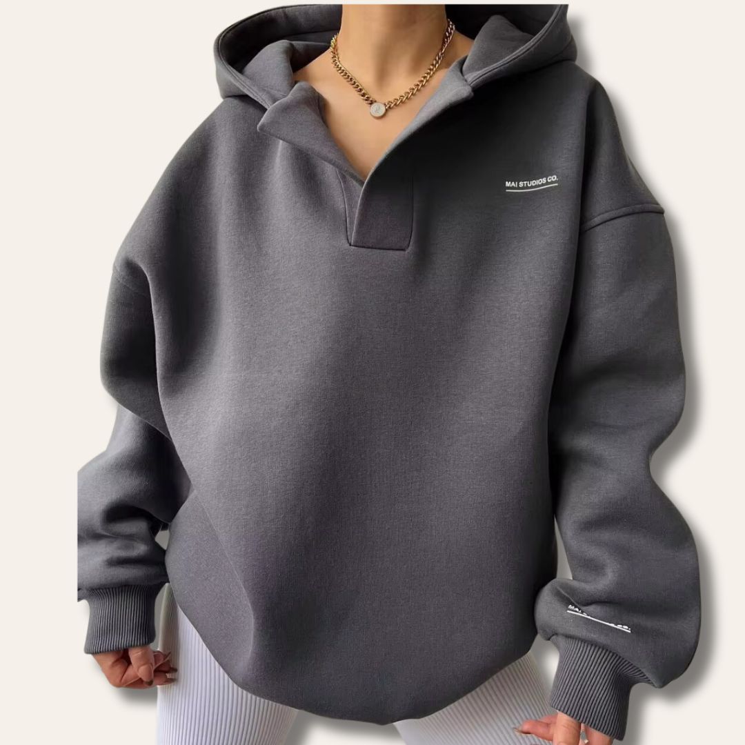 Women Oversized Pullover Hoodie Notch Neck Drop Shoulder