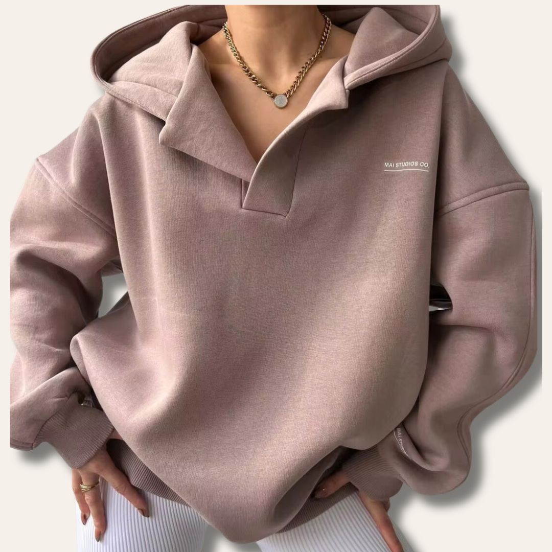 Women Oversized Pullover Hoodie Notch Neck Drop Shoulder