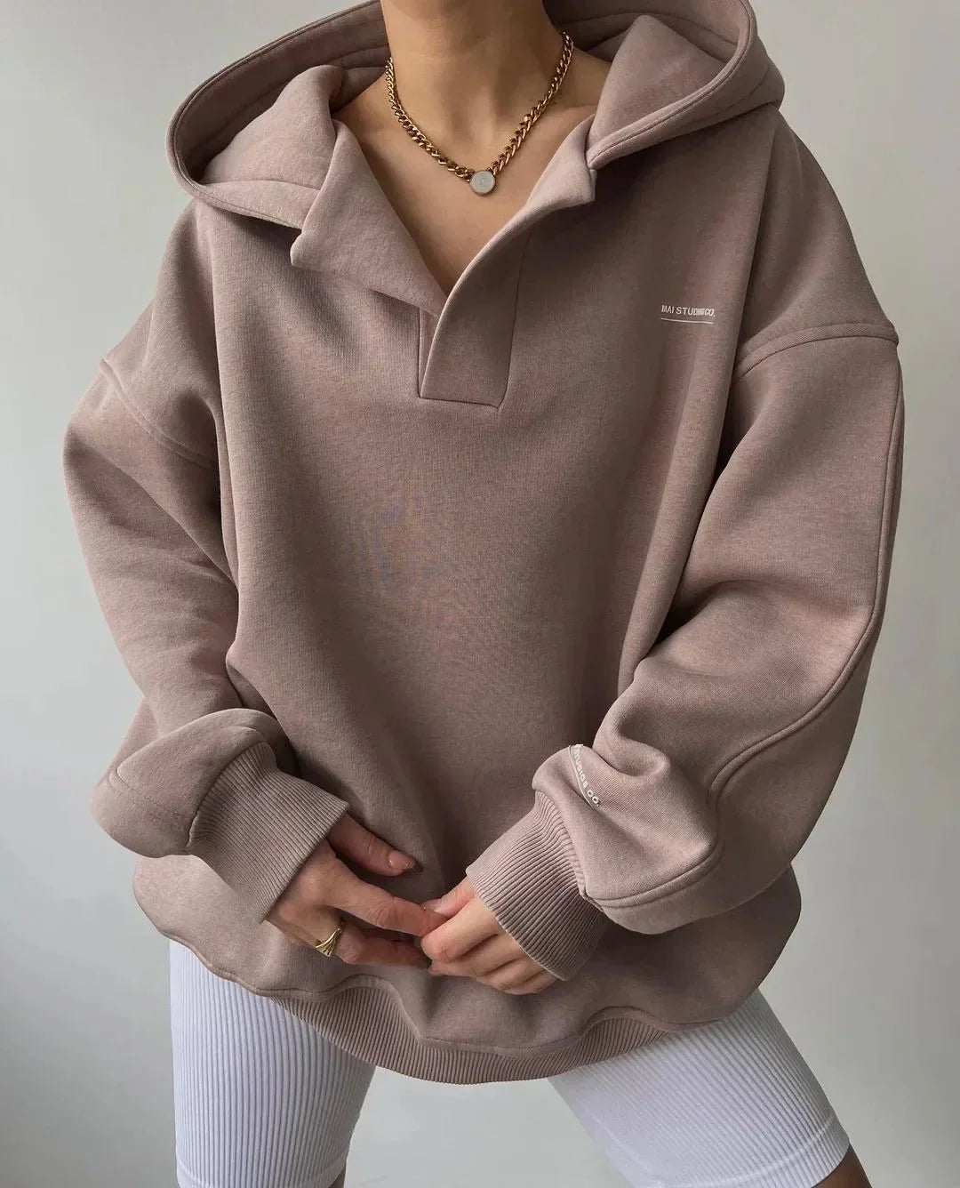 Women Oversized Pullover Hoodie Notch Neck Drop Shoulder