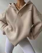 Women Oversized Pullover Hoodie Notch Neck Drop Shoulder