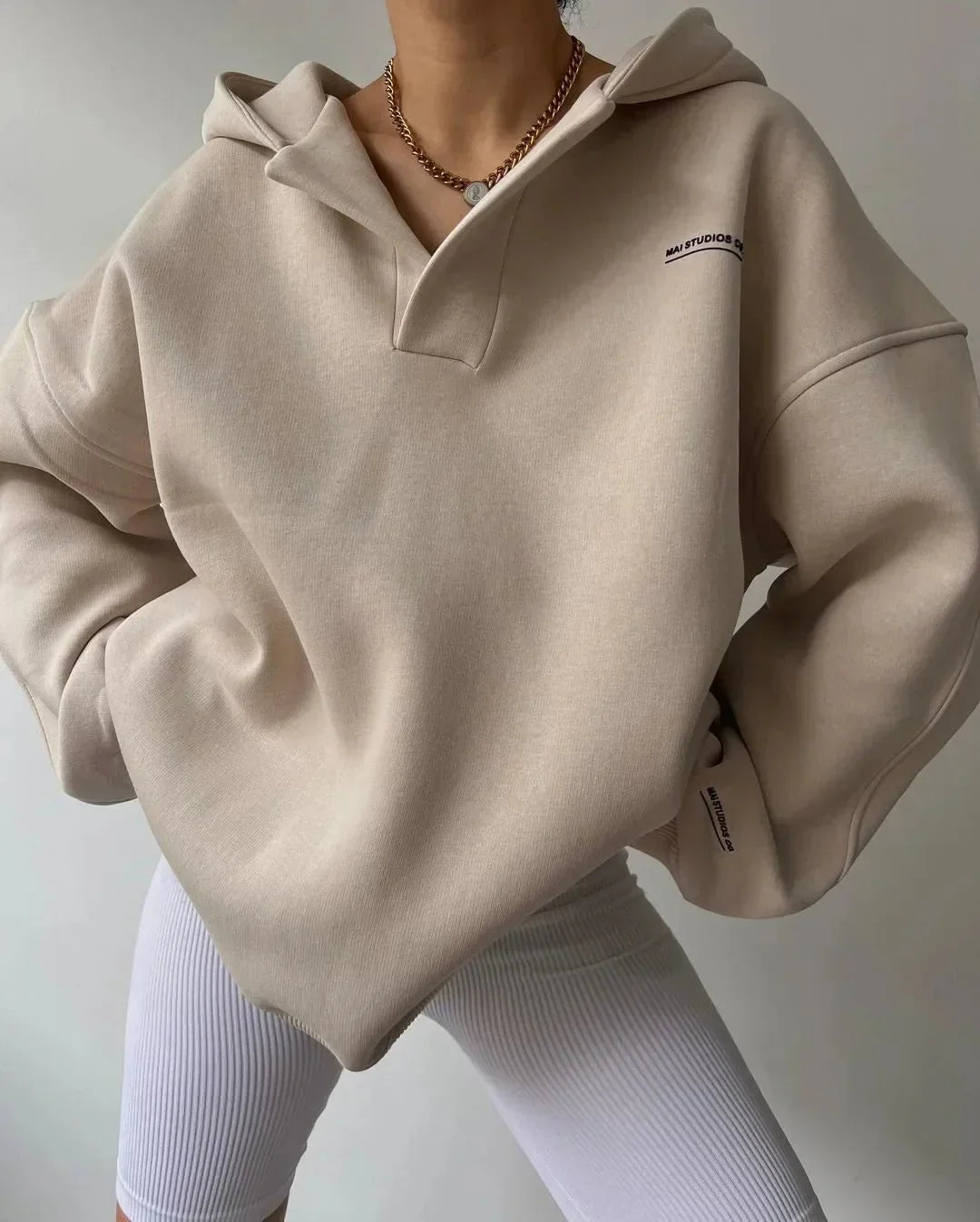 Women Oversized Pullover Hoodie Notch Neck Drop Shoulder