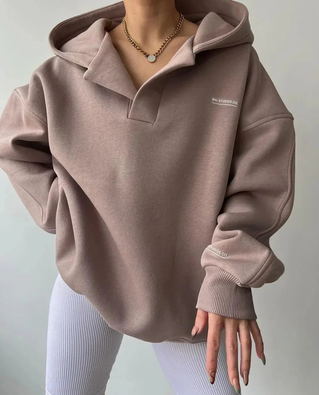 Women Oversized Pullover Hoodie Notch Neck Drop Shoulder