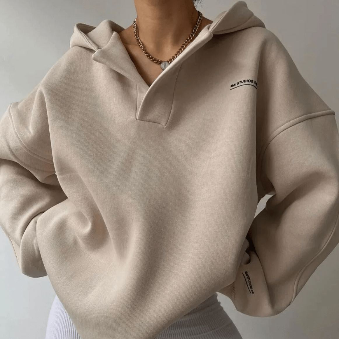 Women Oversized Pullover Hoodie Notch Neck Drop Shoulder