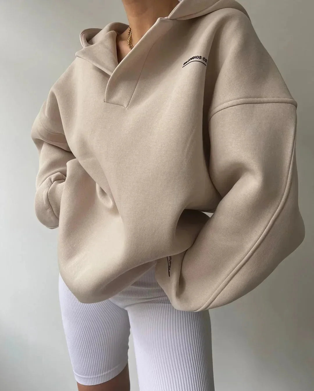 Women Oversized Pullover Hoodie Notch Neck Drop Shoulder