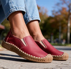 Women Orthopedic Shoes Leather Slip On Flat Hand Stitched Sole