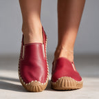 Women Orthopedic Shoes Leather Slip On Flat Hand Stitched Sole