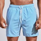 Mens Shorts Striped Swimwear Trunks Side Pockets Knee Length