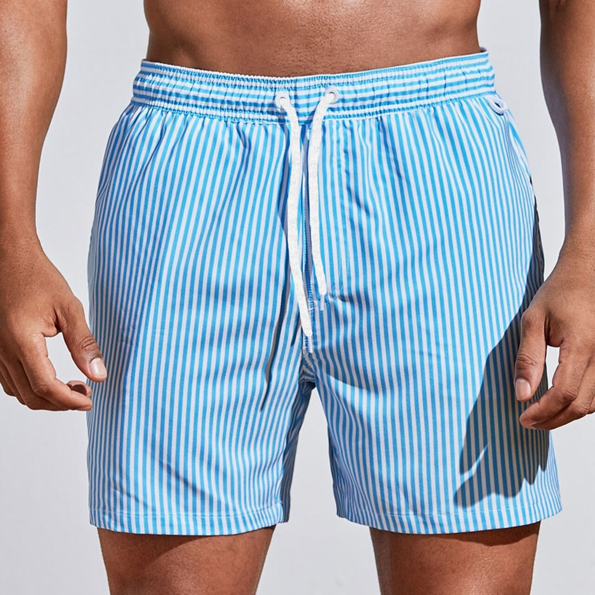 Mens Shorts Striped Swimwear Trunks Side Pockets Knee Length