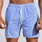 Mens Shorts Striped Swimwear Trunks Side Pockets Knee Length