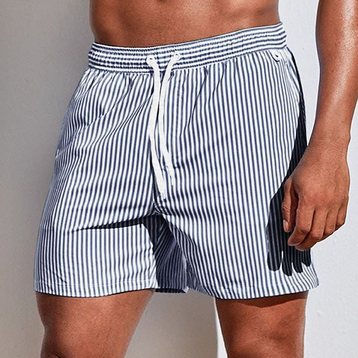 Mens Shorts Striped Swimwear Trunks Side Pockets Knee Length