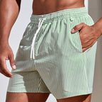 Mens Shorts Striped Swimwear Trunks Side Pockets Knee Length