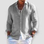 Linen Shirt Men Lightweight Slim Fit Long Sleeve Full Button Front