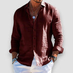 Linen Shirt Men Lightweight Slim Fit Long Sleeve Full Button Front