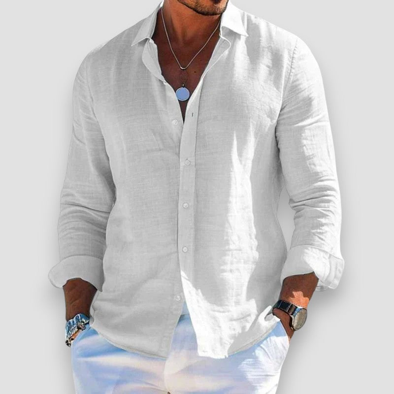 Linen Shirt Men Lightweight Slim Fit Long Sleeve Full Button Front