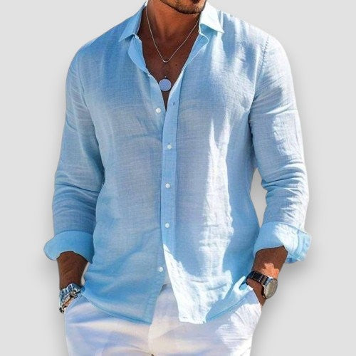 Linen Shirt Men Lightweight Slim Fit Long Sleeve Full Button Front