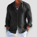 Linen Shirt Men Lightweight Slim Fit Long Sleeve Full Button Front