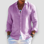 Linen Shirt Men Lightweight Slim Fit Long Sleeve Full Button Front