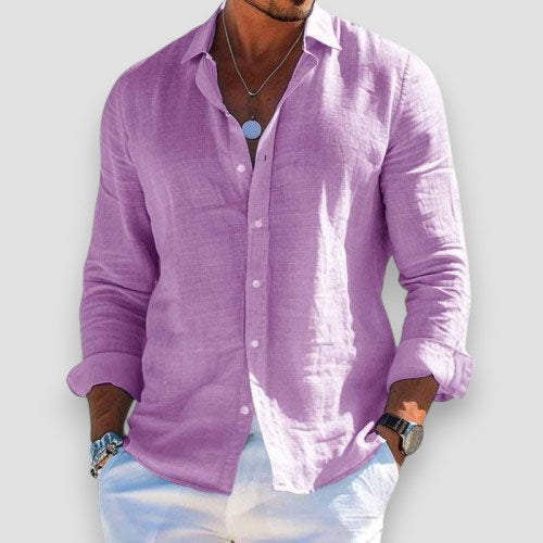 Linen Shirt Men Lightweight Slim Fit Long Sleeve Full Button Front
