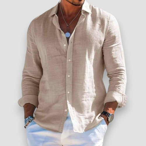 Linen Shirt Men Lightweight Slim Fit Long Sleeve Full Button Front
