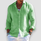 Linen Shirt Men Lightweight Slim Fit Long Sleeve Full Button Front