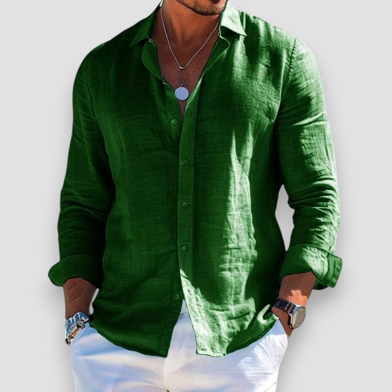 Linen Shirt Men Lightweight Slim Fit Long Sleeve Full Button Front