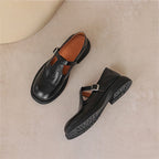 Kestrel | Mary Jane Shoes | Brogue T-Strap, Sheepskin | Brown & Black