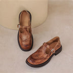 Kestrel | Mary Jane Shoes | Brogue T-Strap, Sheepskin | Brown & Black