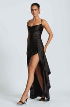 Women Maxi Dress Ruffle Hem Sleeveless Floor Length | Hazel
